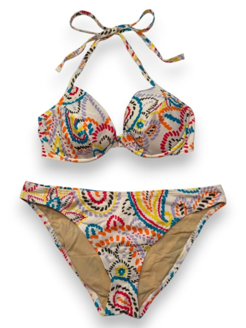 Victorias Secret Y2K Art Deco Paisley Colorful Underwire Bikini Set Size 36C M